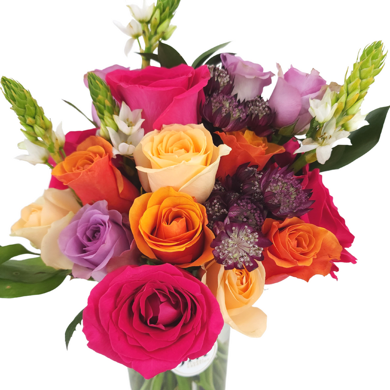 alexandra Orange, Pink, and Purple Roses Vase Arrangement Birthday Flower Bouquet Singapore