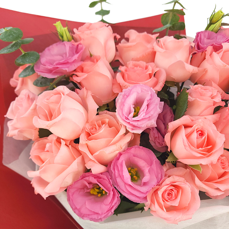 amber Pink Roses Wrapped Bouquet Birthday Flower Bouquet Singapore
