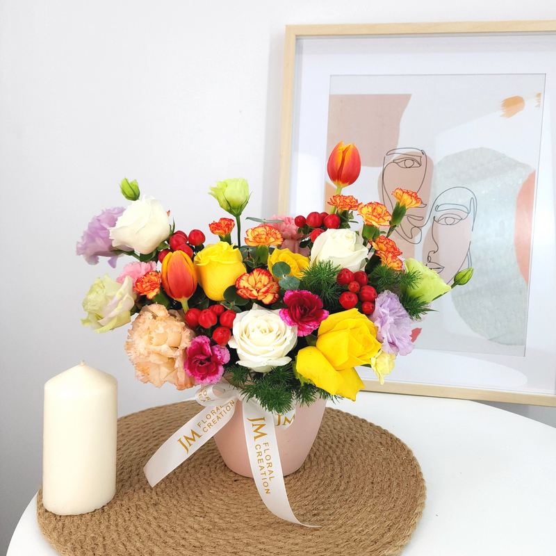 antonina Roses and Carnations Korean-Inspired Vase Arrangement Birthday Flower Bouquet Singapore