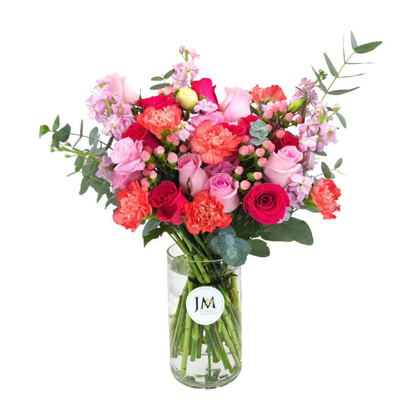 bella Orange Roses and Pink Carnations Vase Arrangement Birthday Flower Bouquet Singapore