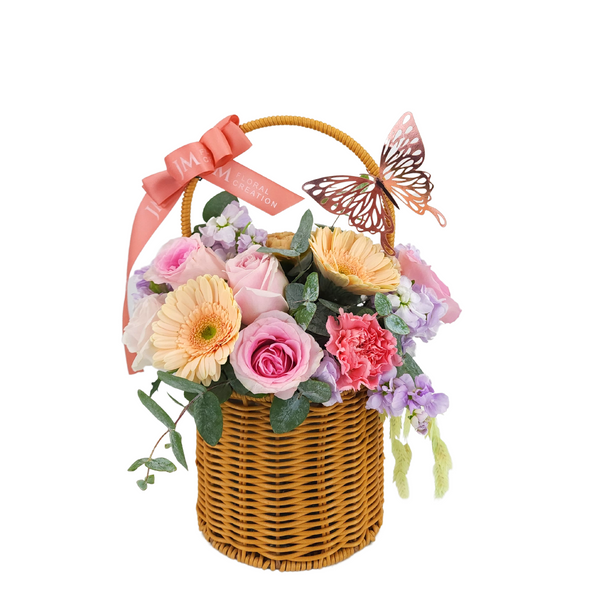 candela Roses Korean-Style Basket Arrangement Birthday Flower Bouquet Singapore