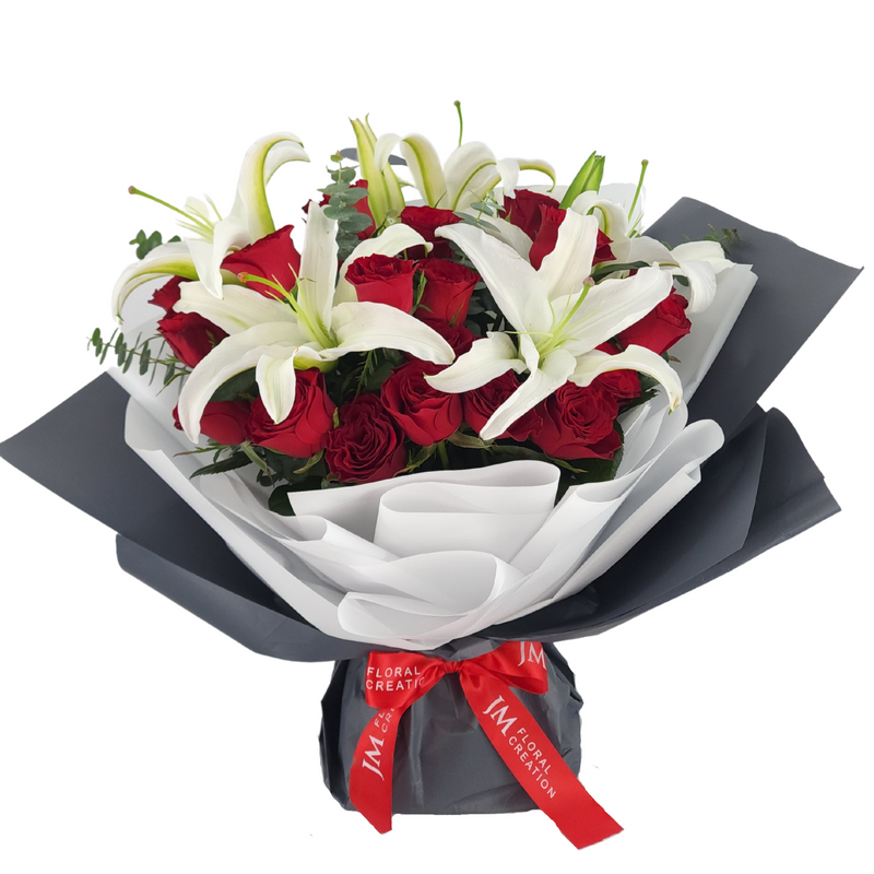 cassandra Red Roses and White Lilies Bouquet Birthday Flower Bouquet Singapore