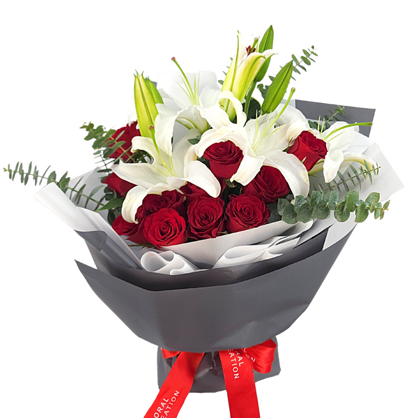 esmeralda White Lilies & Red Roses Bouquet Birthday Flower Bouquet Singapore
