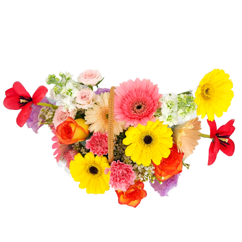 gabriela Roses, Carnations & Tulip Korean-Style Basket Arrangement Birthday Flower Bouquet Singapore