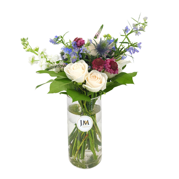 hailey Purple, White, And Blue Vase Arrangement Birthday Flower Bouquet Singapore