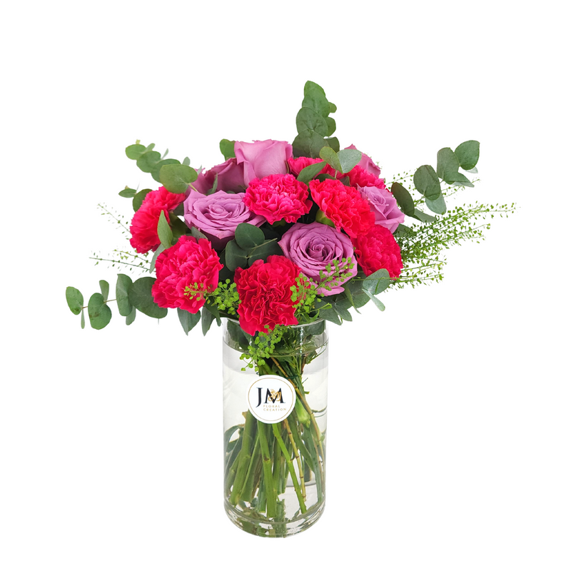 iris Roses & Carnations Vase Arrangement Birthday Flower Bouquet Singapore