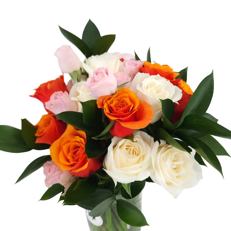 isabella Orange, Pink & White Roses Vase Arrangement Birthday Flower Bouquet Singapore