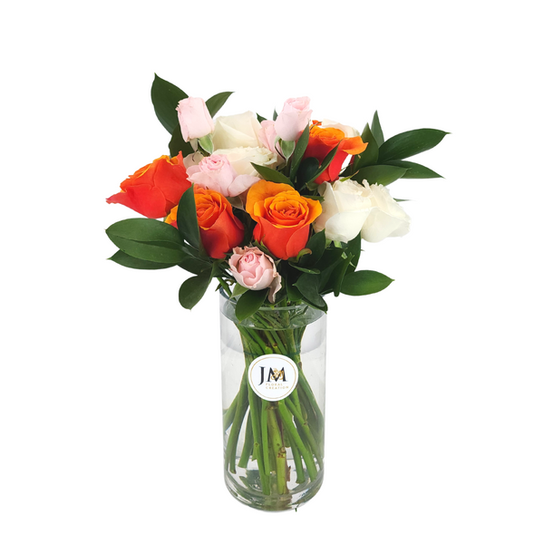 isabella Orange, Pink & White Roses Vase Arrangement Birthday Flower Bouquet Singapore