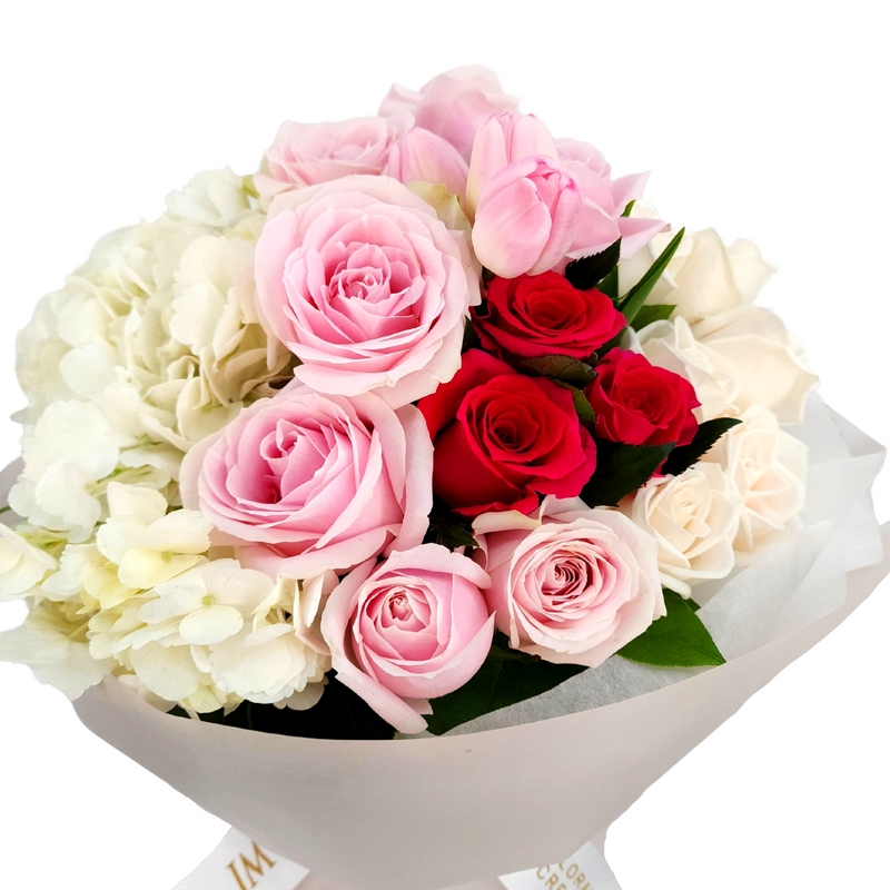 ivory Roses, Tulips & Hydrangeas Bouquet Birthday Flower Bouquet Singapore
