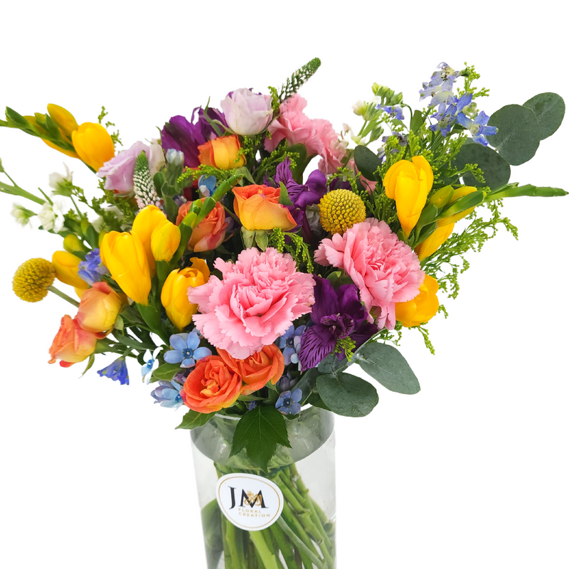 jean Freesia, Carnations & Roses Vase Arrangement Birthday Flower Bouquet Singapore