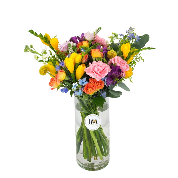 jean Freesia, Carnations & Roses Vase Arrangement Birthday Flower Bouquet Singapore