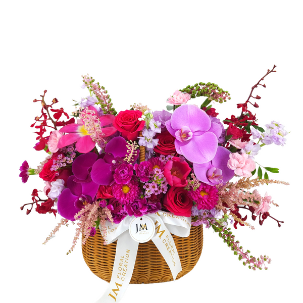 leticia Pink Purple Roses & Tulips Korean-Style Basket Arrangement Birthday Flower Bouquet Singapore