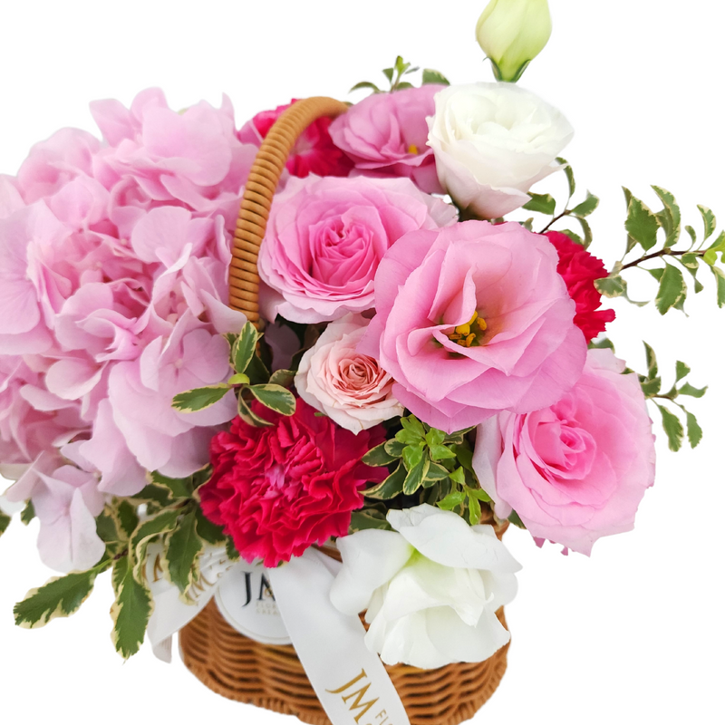 liliana Roses, Carnations & Hydrangea Korean-Style Basket Arrangement Birthday Flower Bouquet Singapore