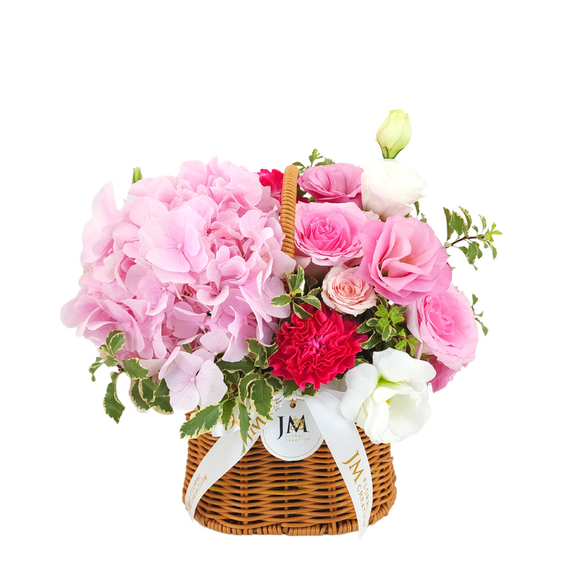 liliana Roses, Carnations & Hydrangea Korean-Style Basket Arrangement Birthday Flower Bouquet Singapore