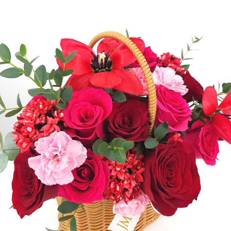 lizbeth Roses & Tulip Korean-Style Basket Arrangement Birthday Flower Bouquet Singapore