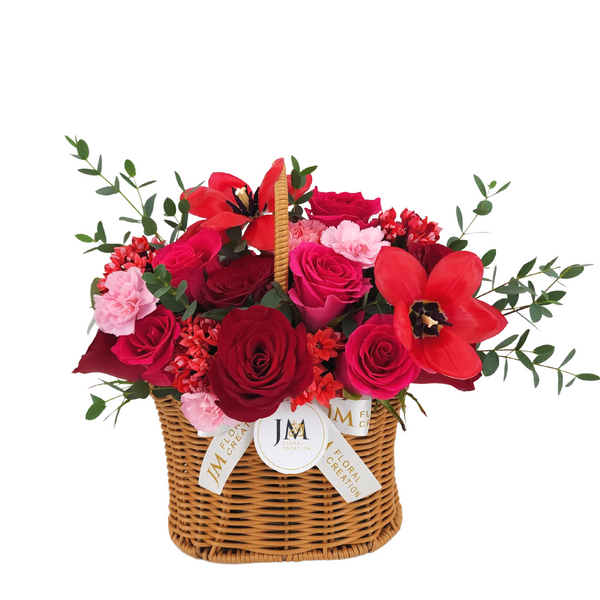lizbeth Roses & Tulip Korean-Style Basket Arrangement Birthday Flower Bouquet Singapore
