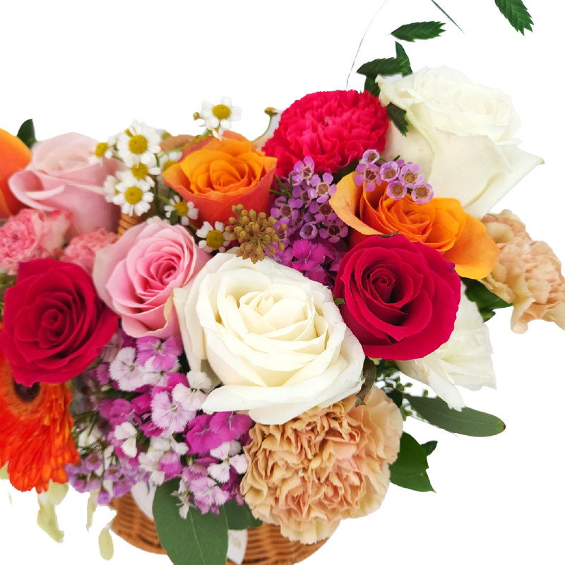 marta Roses, Tulip & Carnations Korean-Style Basket Arrangement Birthday Flower Bouquet Singapore