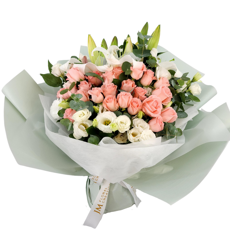 martina Pink Roses & White Lilies Bouquet Birthday Flower Bouquet Singapore