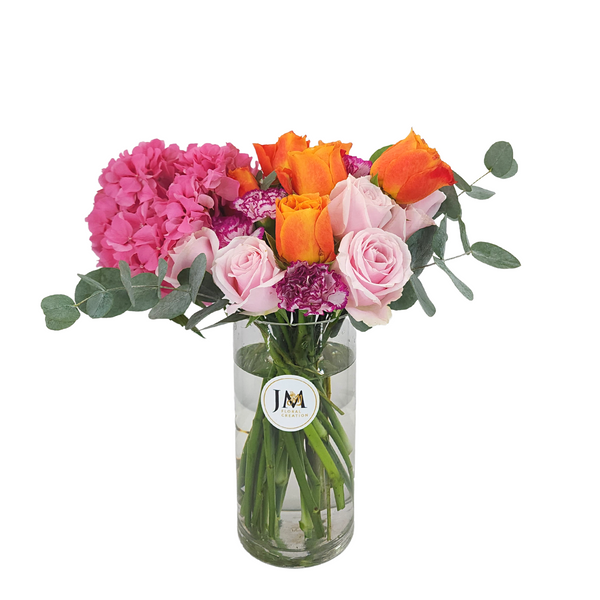 maya Hydrangea & Roses Vase Arrangement Birthday Flower Bouquet Singapore