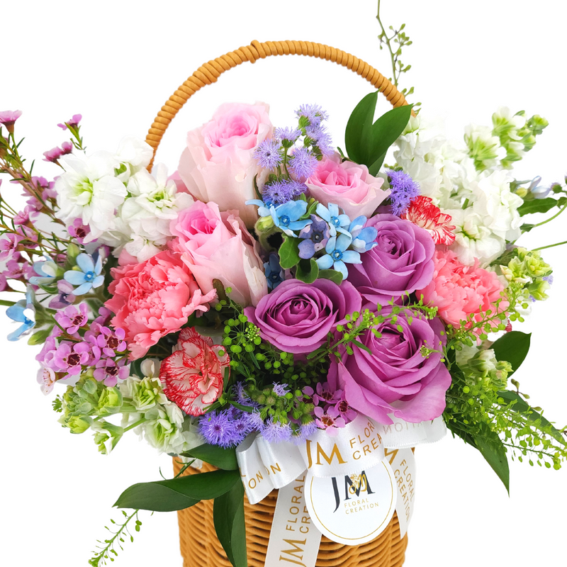tatiana Roses & Carnations Korean-Style Basket Arrangement Birthday Flower Bouquet Singapore
