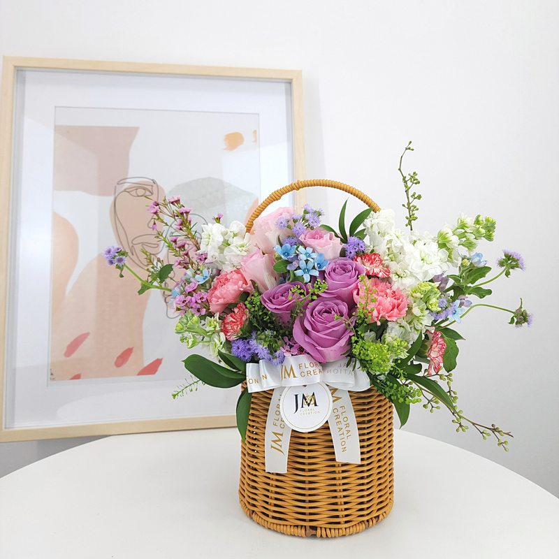 tatiana Roses & Carnations Korean-Style Basket Arrangement Birthday Flower Bouquet Singapore